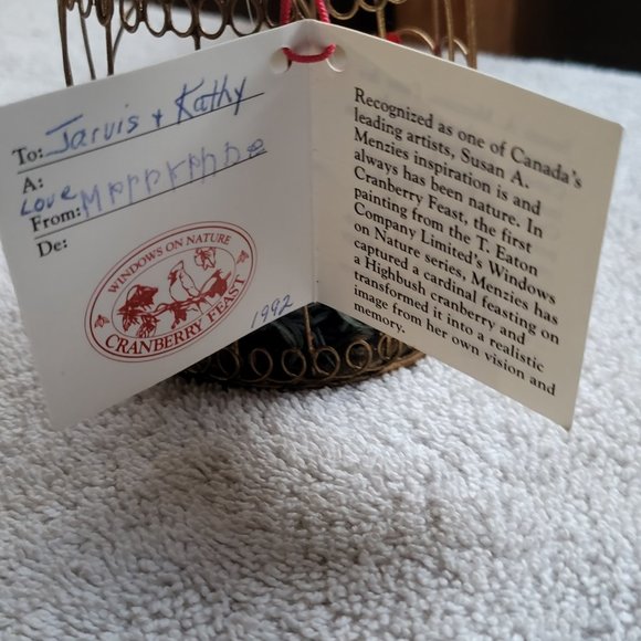 VTG WINDOWS ON NATURE CRANBERRY FEAST CARDINAL IN CAGE SUSAN A. MENZIES 1992RARE - Picture 7 of 7